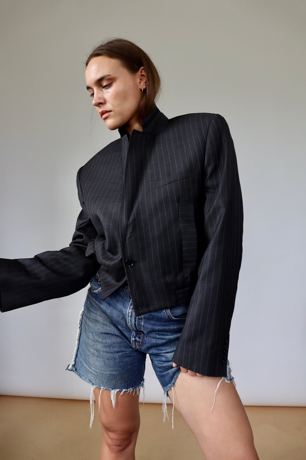 GRACE BOMBER | GREY PINSTRIPE