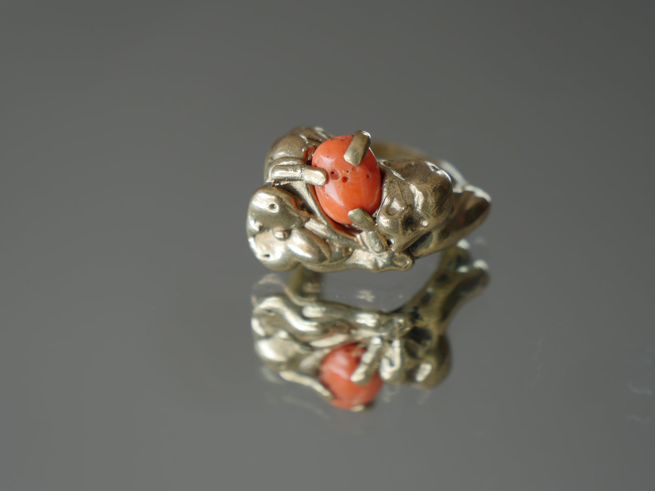 Slag Ring | Brass & Vintage Italian Coral
